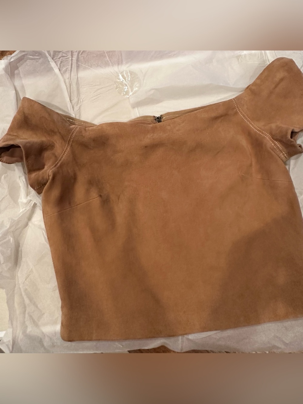 Alive and Olivia Suede Short-Sleeve Top in Tan sz 4